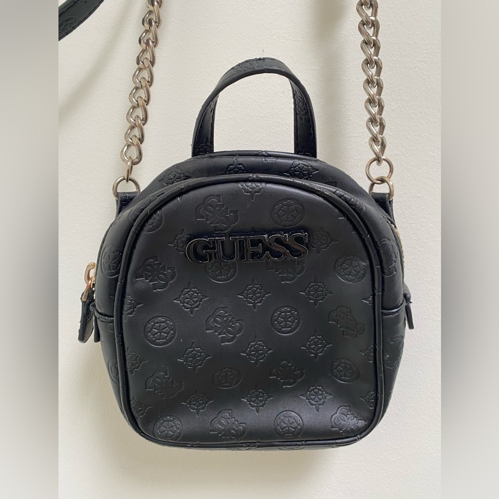 GUESS Black Mini Embossed Chain-Strap Crossbody